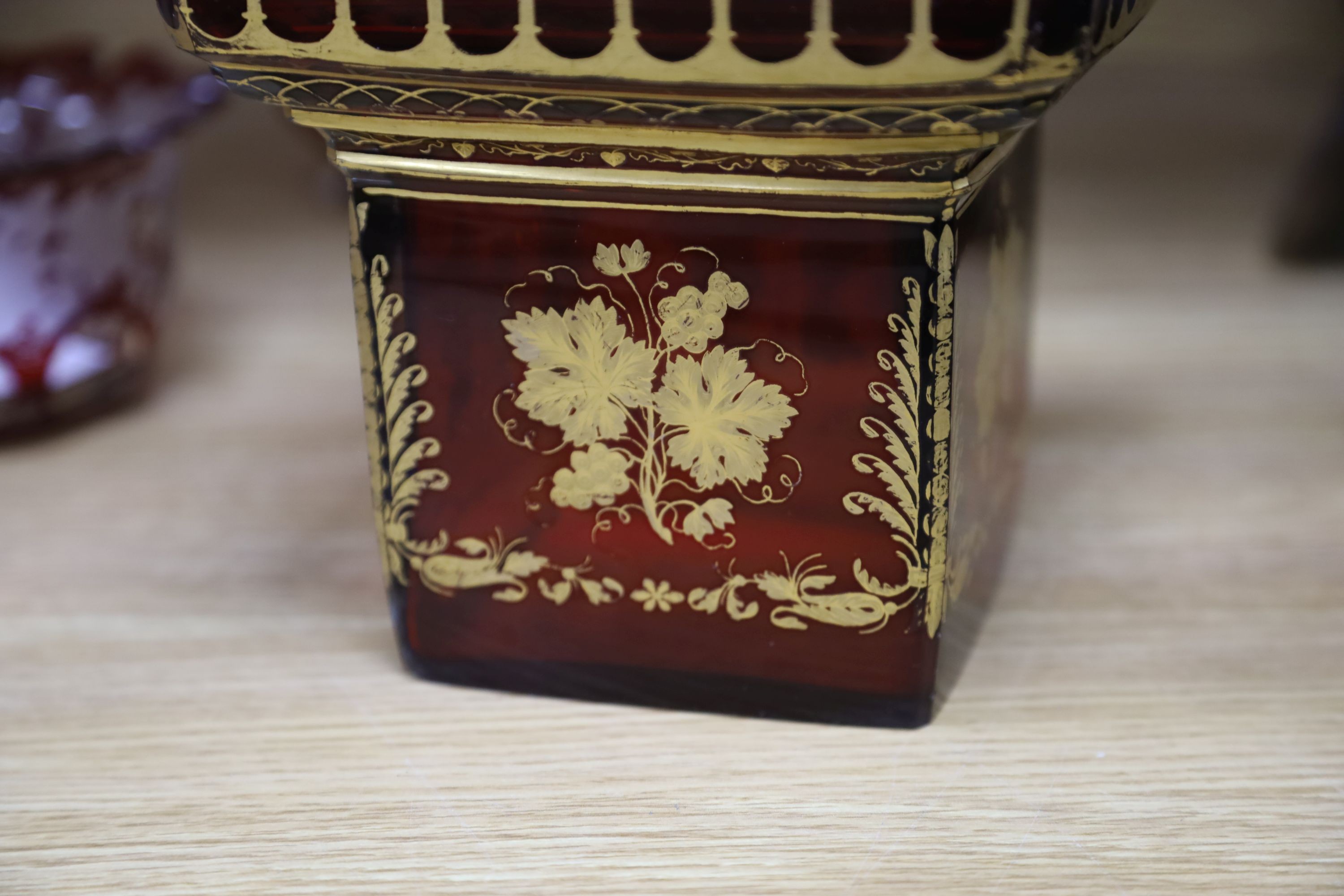 A group of 19th century Bohemian gilt-decorated ruby glassware etc.